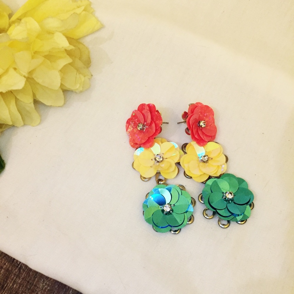 SOLD!! Tri colored flower earrings